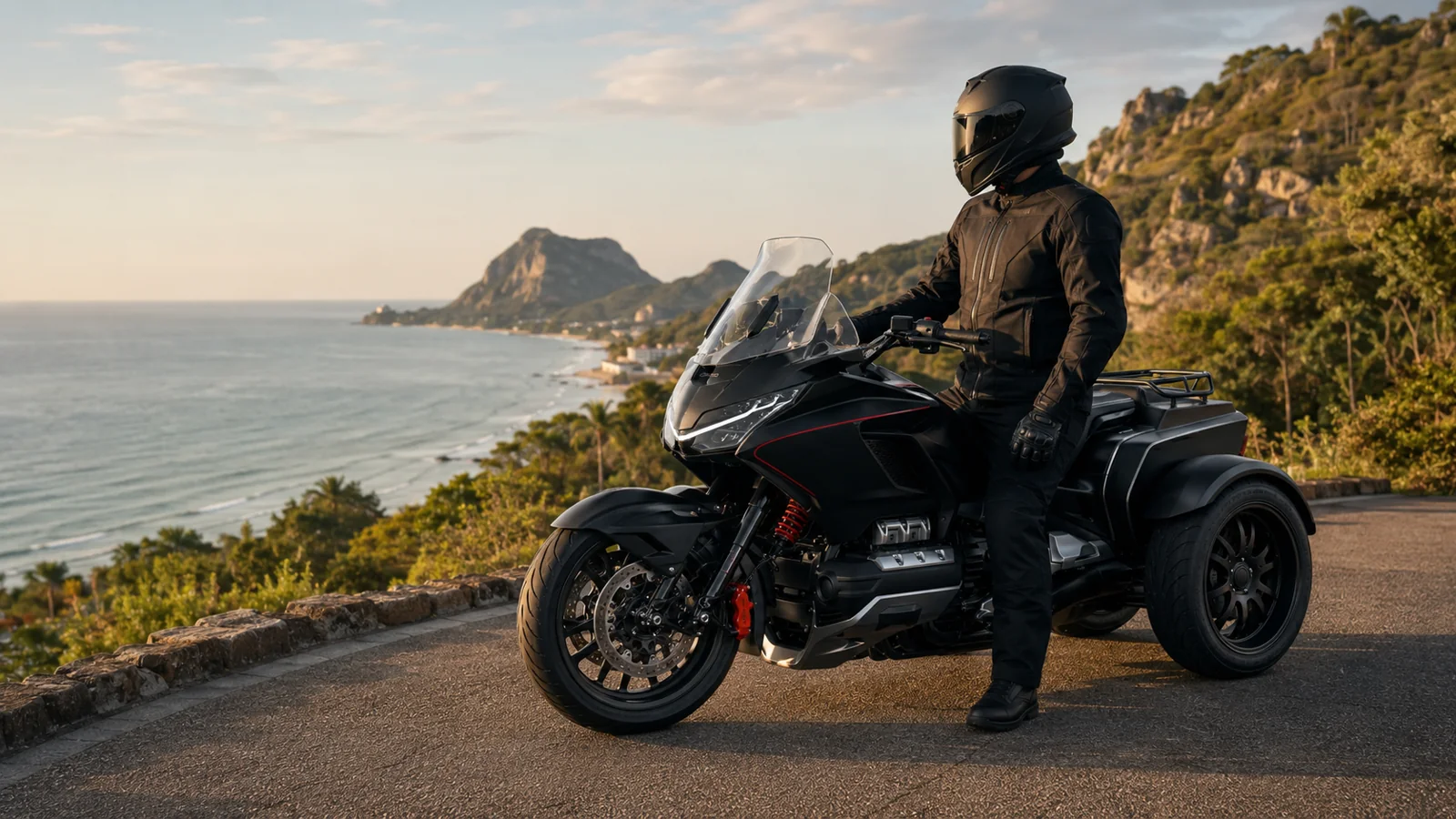 Ozimoto three-wheel motorcycle on a Hua Hin coastal road