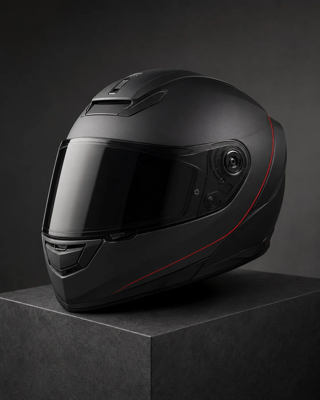 Concept visual for a matte graphite Ozimoto full-face helmet